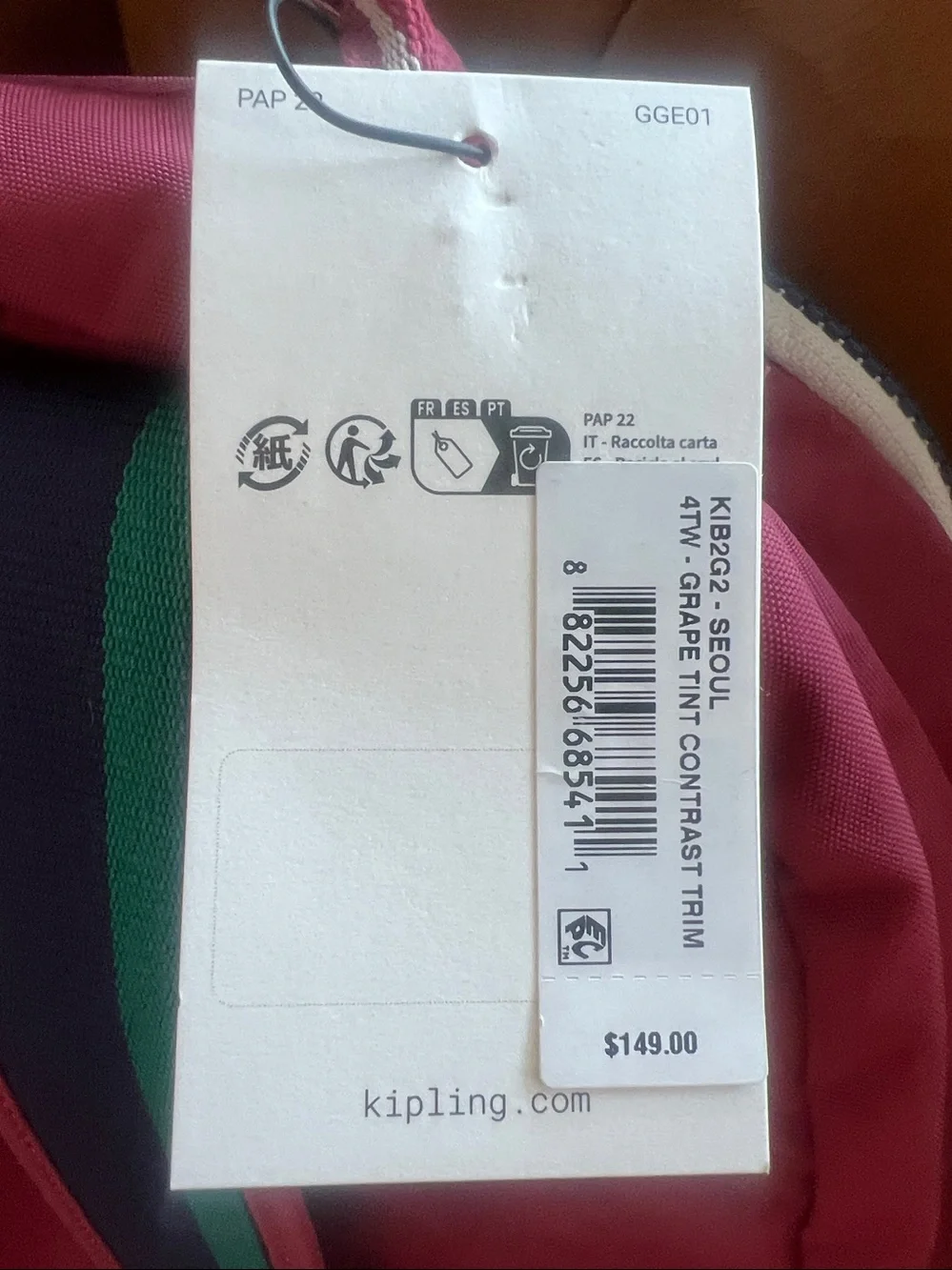 Kipling SEOUL Large 15” Laptop backpack NWT grape tint contrast